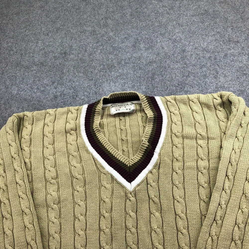 Vintage Woods & Gray Sweater Mens Medium Beige Cable Knit V Neck Hong Kong